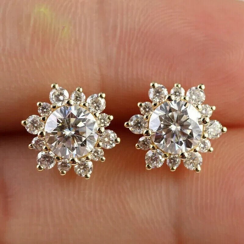 1.50Ct Round Cut Simulated Diamond Fancy Stud Earrings In 14K Yellow Gold Plated