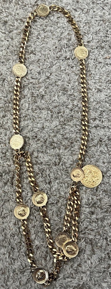 Vintage Carolee Art Nouveau MCM Coin Necklace with Double Chain Signed Designer