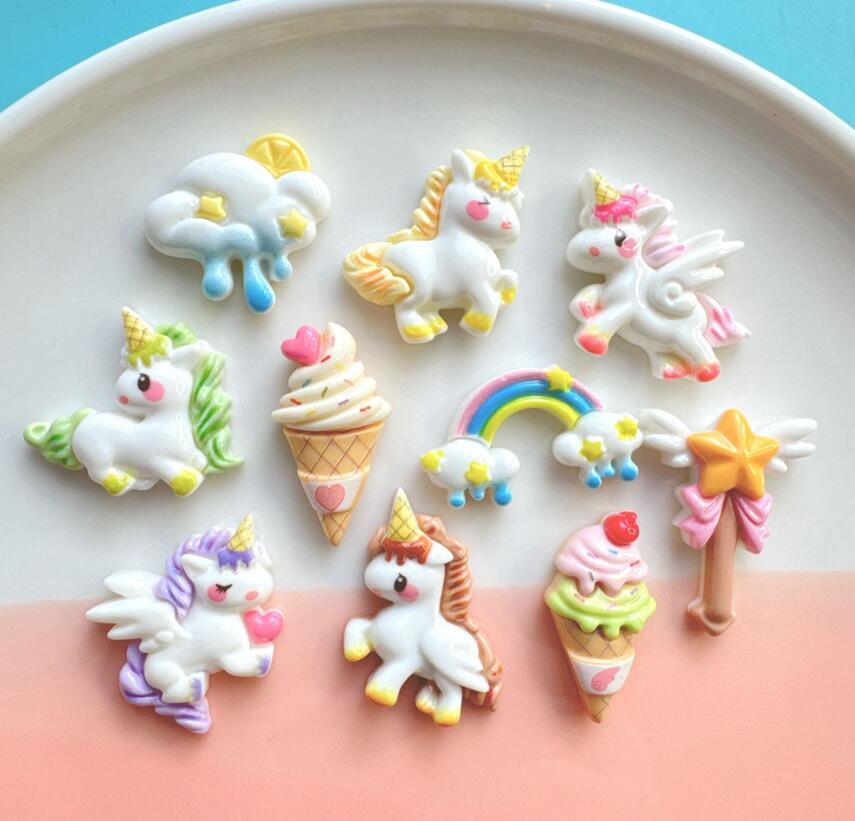 20Pcs Mixed Resin Cute Unicorns Ice-creams Flatback Buttons for Crafts DIY Decor