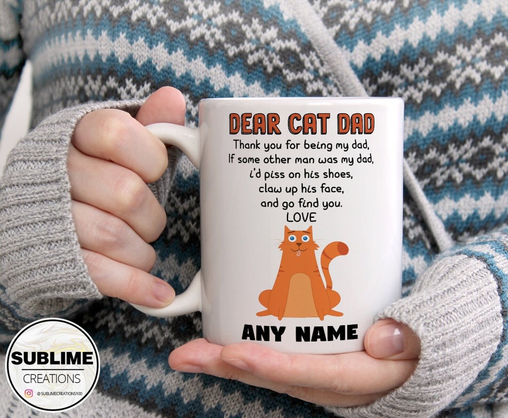 Personalised Dear Cat Dad Mug Custom Cat Name Coffee Tea Hot Chocolate Cup Gift