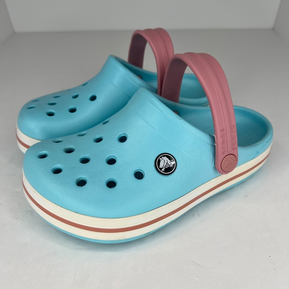 Crocs Unisex Ice Blue Pink Crocband Rubber Classic Solid Sandals Size 2 Clogs