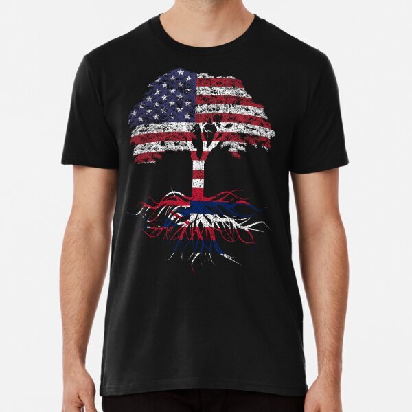 American Grown with Hawaiian Roots USA Flag Premium T-Shirt S-5XL