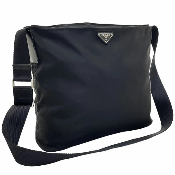 RARE PRADA Black Nylon Shoulder Bag with Triangle Logo Plate Crossbody