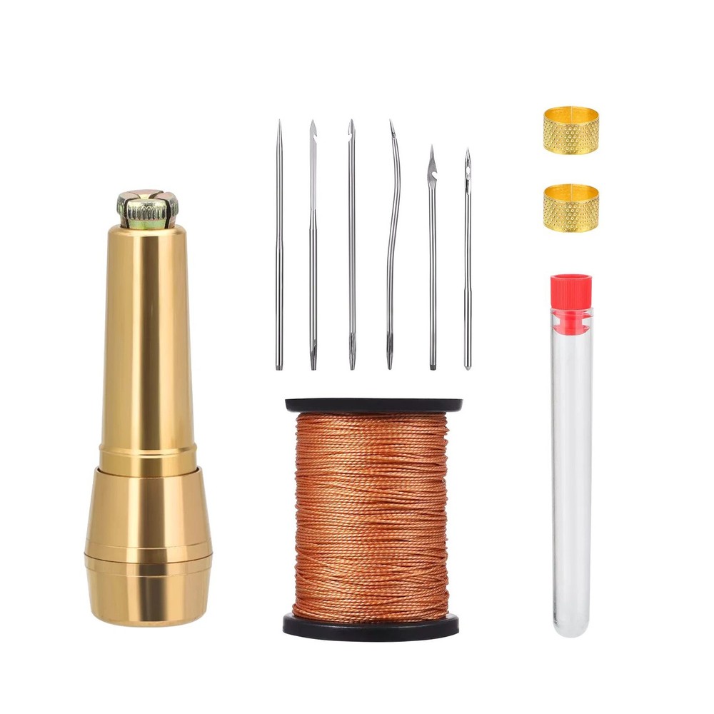 Professional Leather Repair Kit with 6 Needles, Copper Handle & 45m Thread