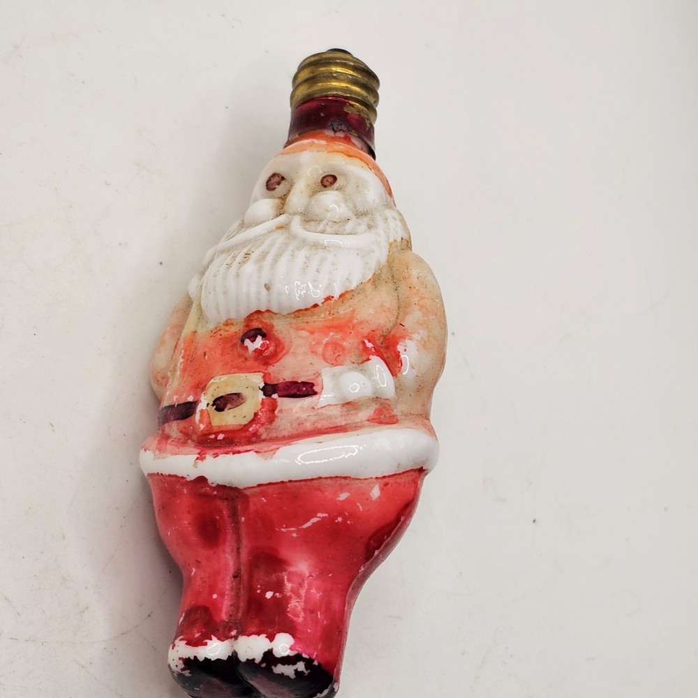 Vintage Santa Claus Milk Glass Christmas Light Bulb Glows Decorative