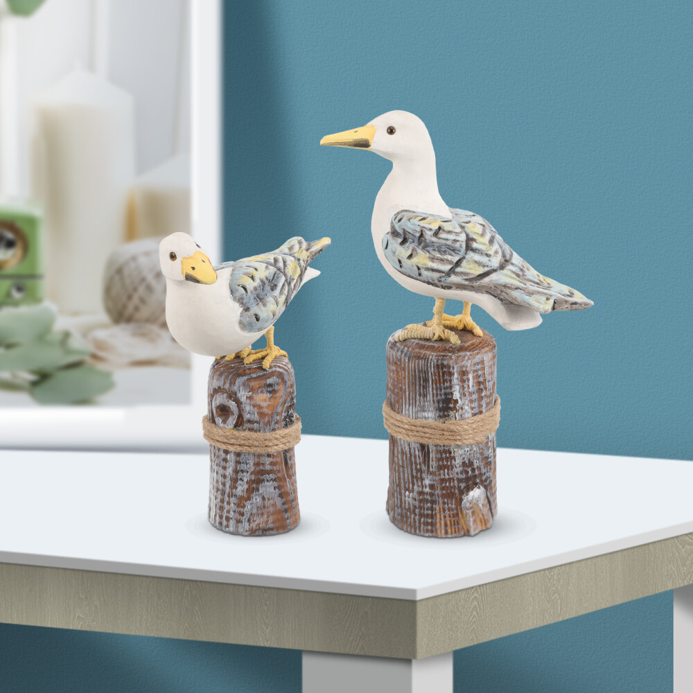 2 Pcs Seagull Statue Figurines Beach Decorations for Home Coastal Seaside