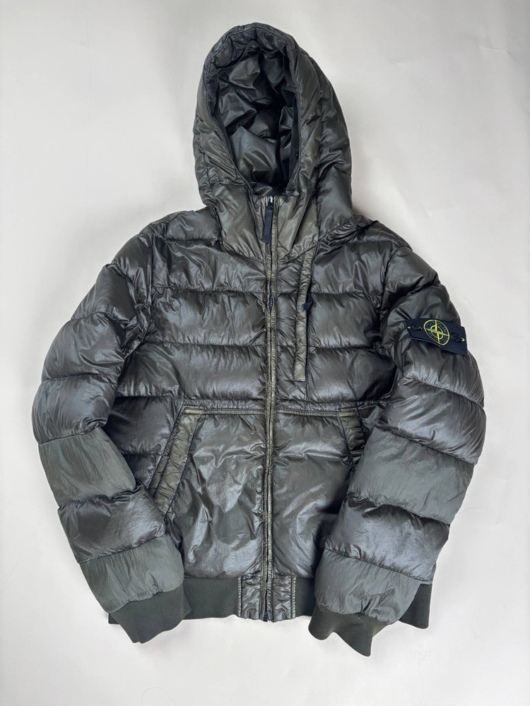 Stone Island AW14 Mens Zip Jacket Goose Down Green Garment Dyed Down Size L