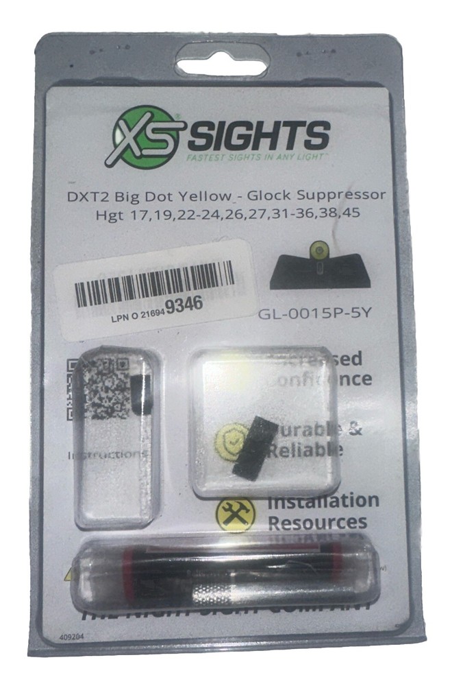 XS SIGHTS DXT2 Big Dot Yellow Glock Sight for Models 17 19 22-24 26 27 31-36