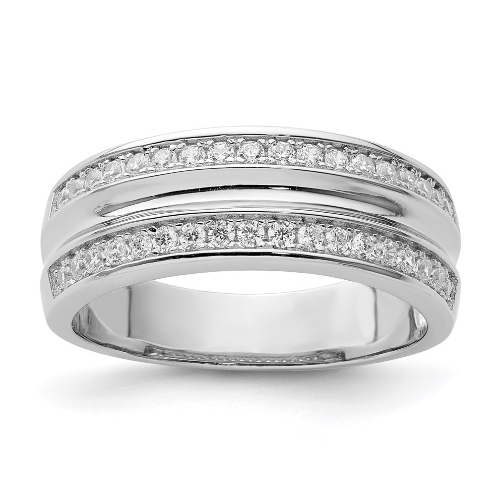 Sterling Silver Rhodium-plated and Cubic Zirconia Ring Size 11 for Men's 5.45gm
