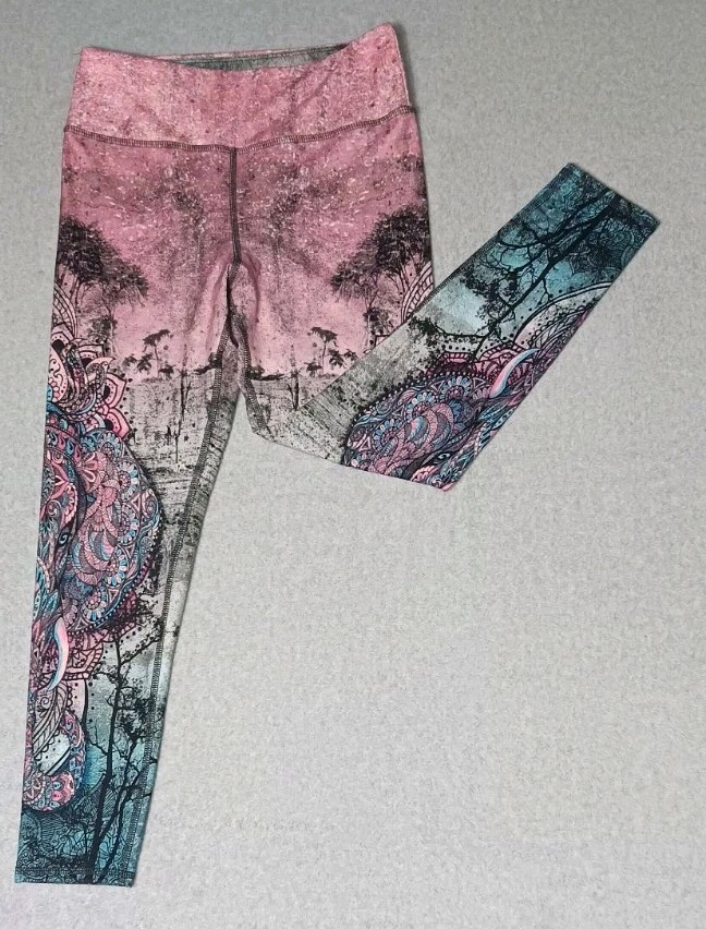 Evolution And Creation Leggings Womens Size Medium Pink And Gray Elephant...