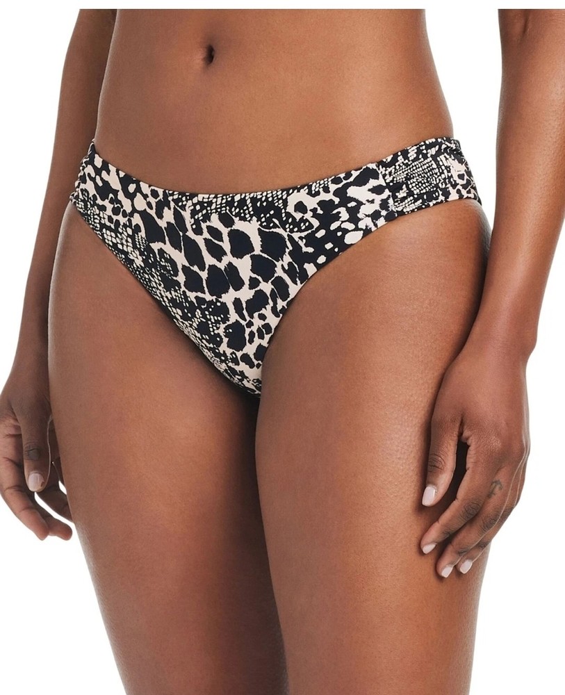 Bar III Womens Printed Side-Tab Hipster Bikini Swim Bottom Black Multi XS