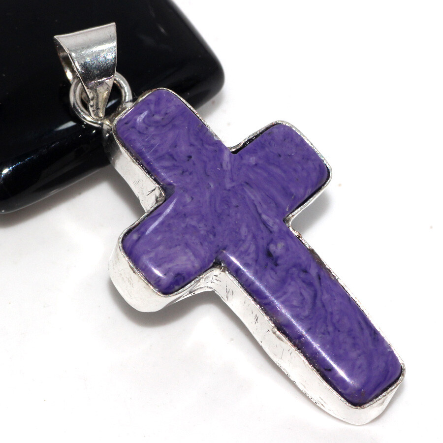 925 Silver Plated Mosaic Jasper Ethnic Cross Pendant Jewelry Size 2