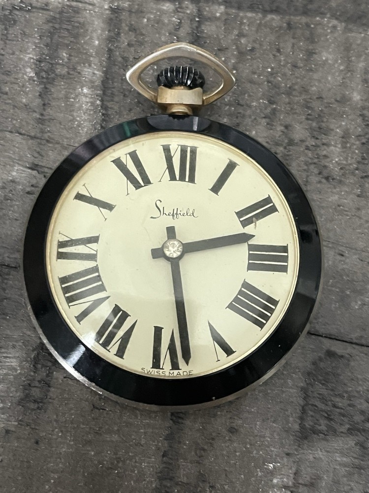 Vintage Sheffield Mechanical Pocket Watch Swiss Open Face Roman Numerals