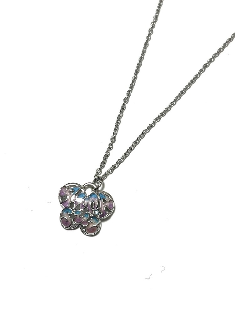 ANNA SUI Butterfly Color Enamel Pendant Necklace – Silver Tone