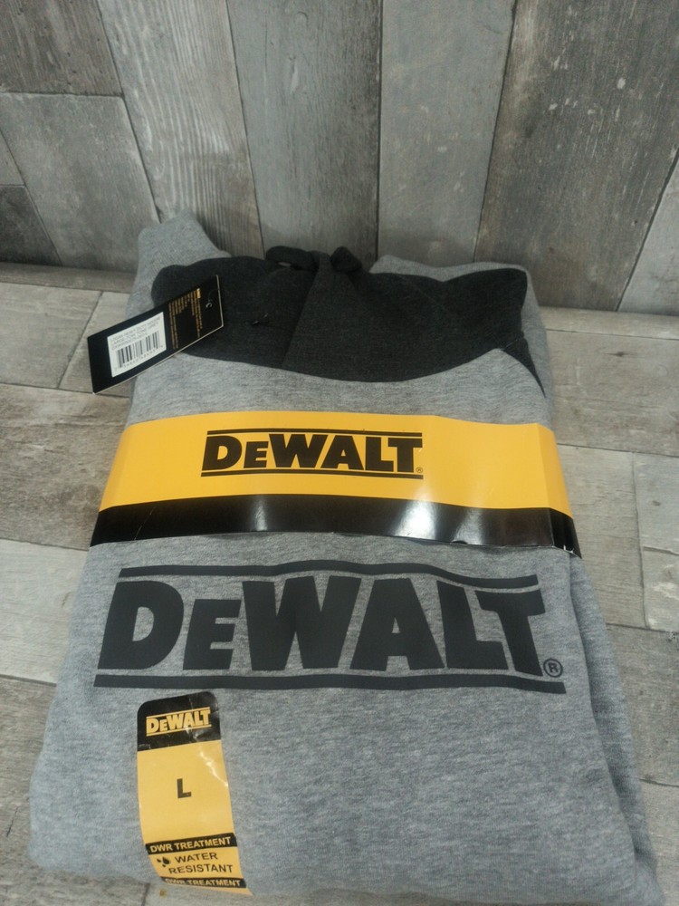 New DEWALT Logan Heavyweight Unisex Hoodie Heather Grey Large with 3 Pockets