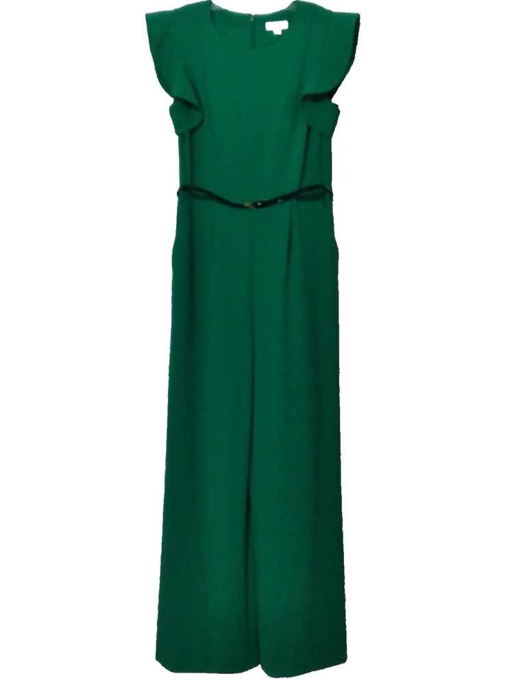 NWT Calvin Klein Green Wide-Leg Jumpsuit Flutter Sleeve Belted Pockets Size 12