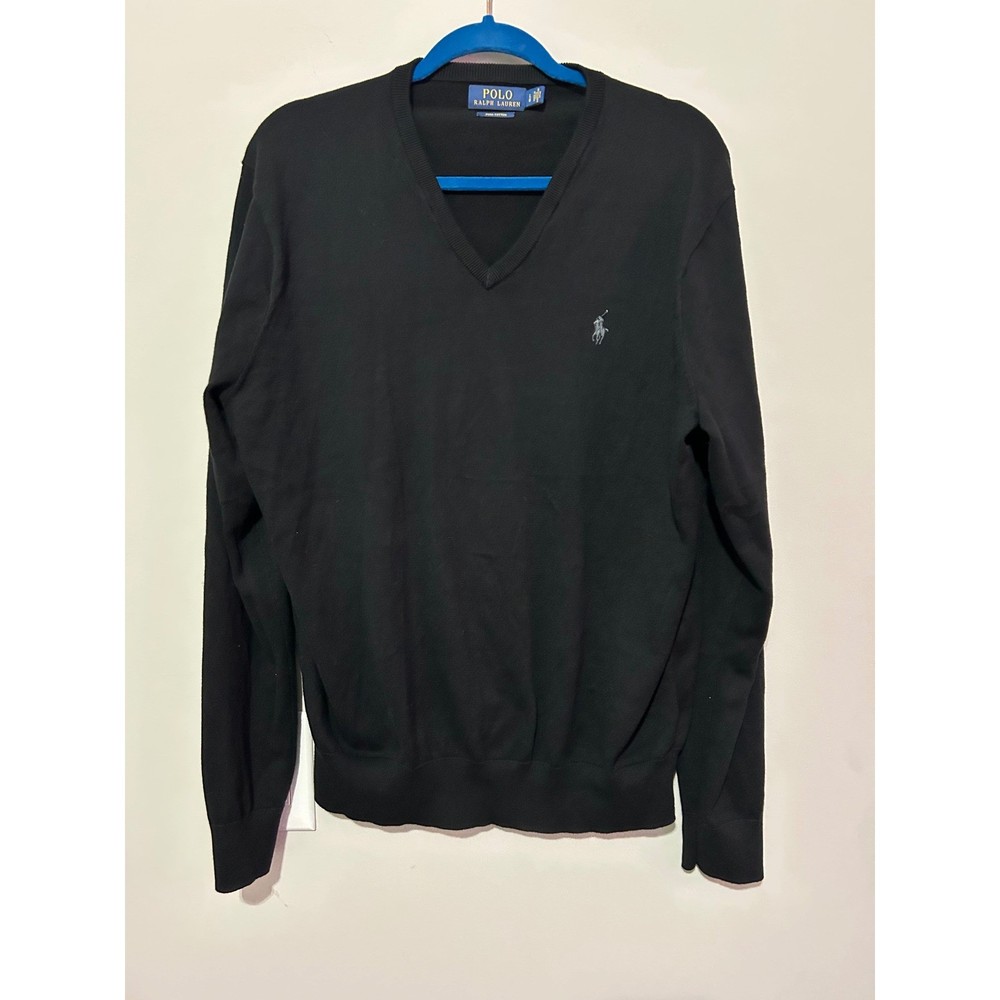 Polo Ralph Lauren Mens V-Neck Pima Cotton Sweater Black Classic Fit