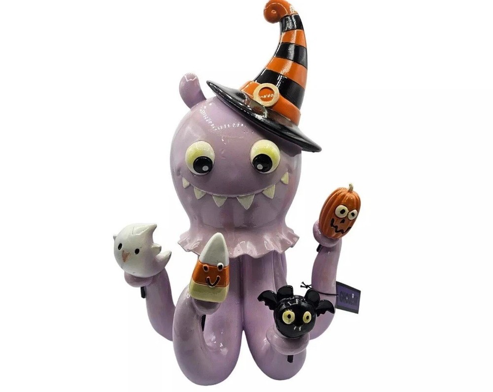 Spooky 16-Inch Halloween Coastal Octopus with Ghosts Pumpkins and Candy Corn Legs