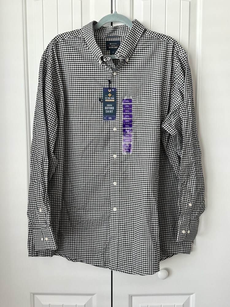 Members Mark Blue Plaid Long Sleeve Stretch Oxford Shirt XXL NWT-image