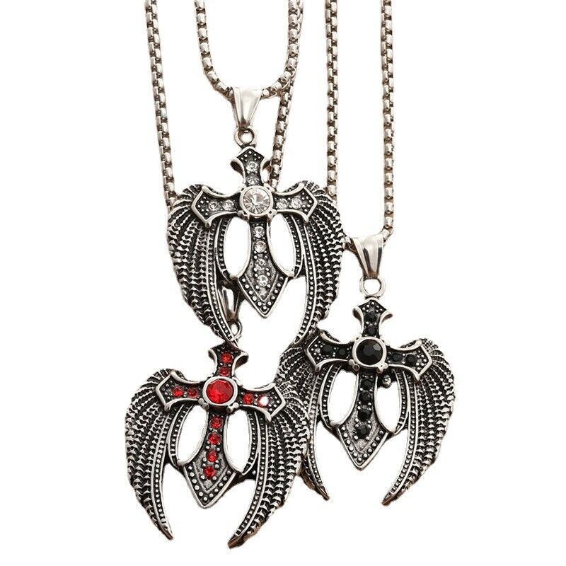 Personalized Popular Angel Cross Cz Stainless Steel Pendant Necklace Box Chain