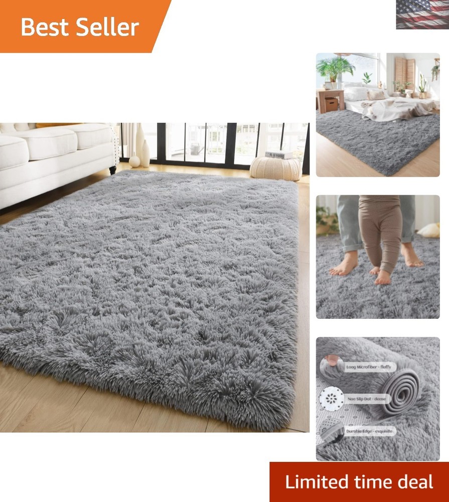 Ultra Soft 4x6 Fluffy Grey Shag Rug for Living Room & Kids Bedroom