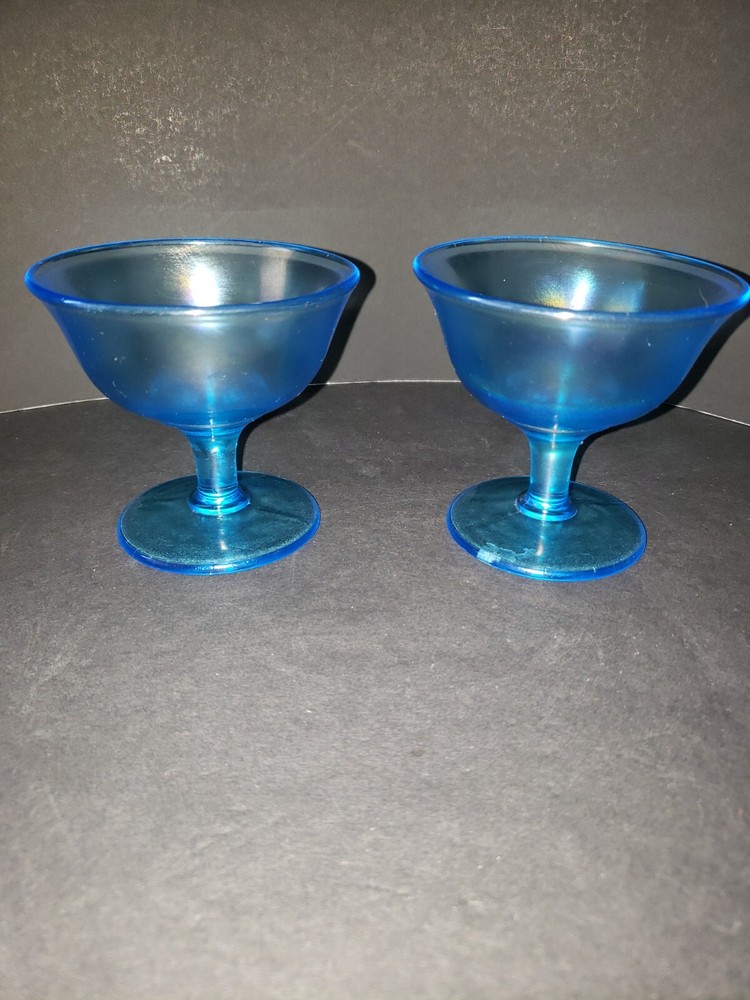 Stretch Glass Fenton Celeste Blue 2 Sherbet or Champagne Glasses 3.5