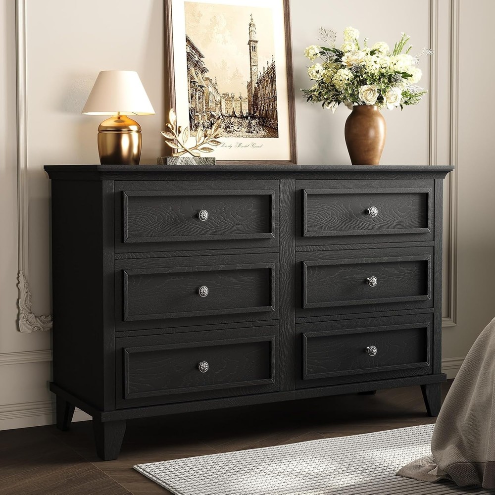 Modern 6 Drawer Wide Dresser Storage Organizer Wooden Chest of Drawers for Home