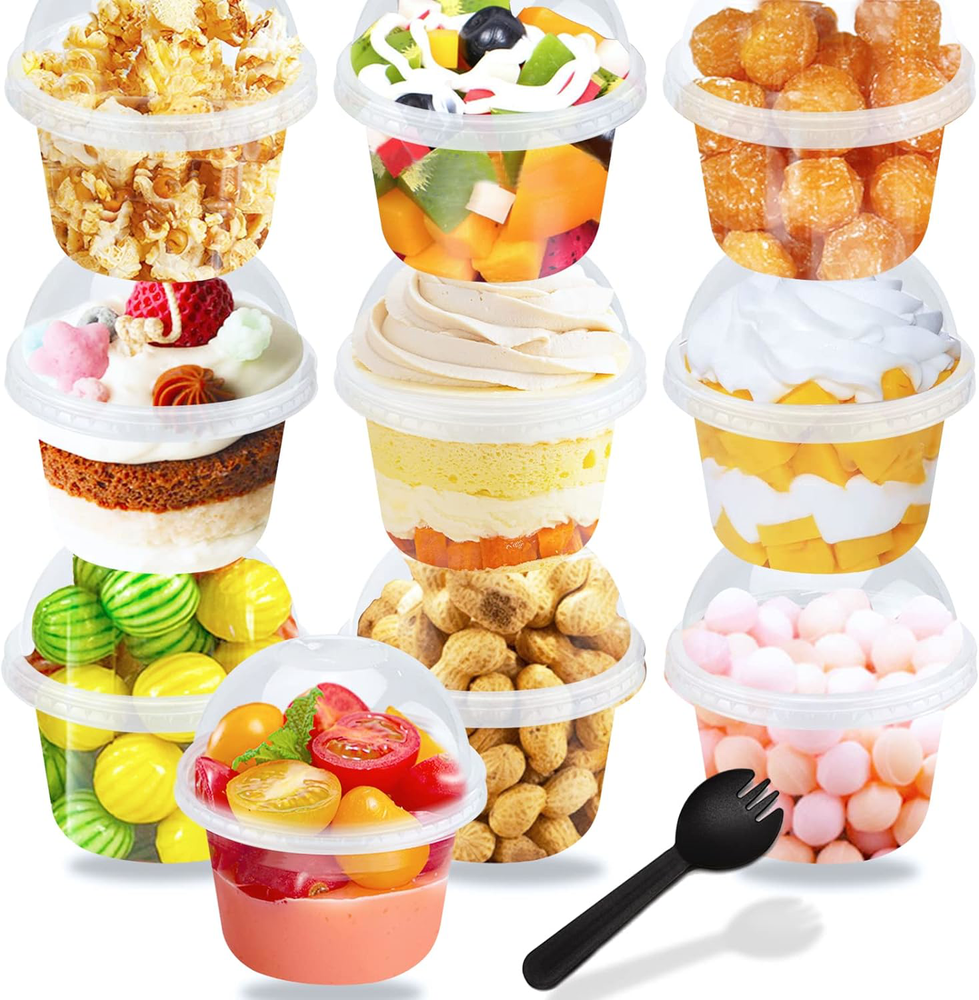 50 Pcs 8oz Clear Plastic Dessert Cups with Dome Lids and Sporks