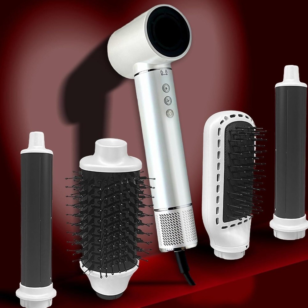 5 in 1 Hot air Blow Dryer Brush Hair Dryer Curling Wand (White）