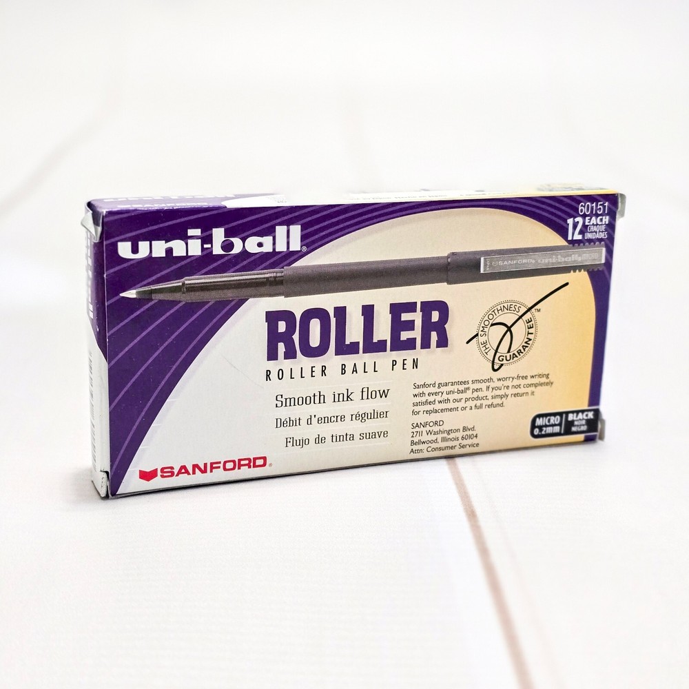 Sanford Uni-Ball Roller Ball Pen Smooth Black Ink Flow Micro 0.2mm Set of 8 Rare