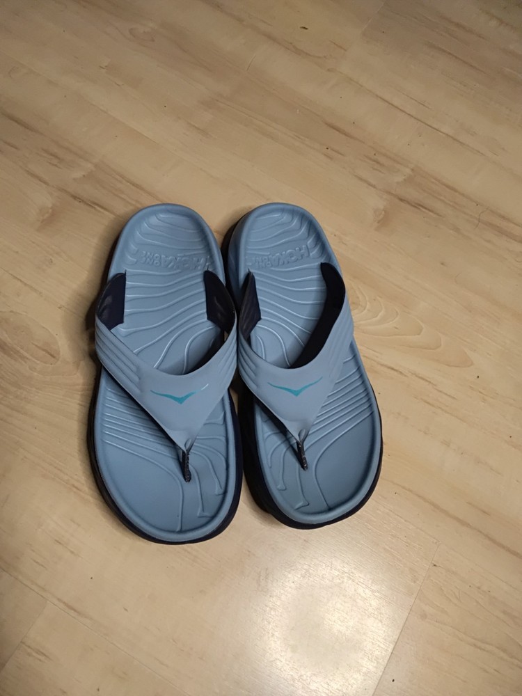 Hoka One One Ora Recovery Flip Flops Stone Blue Sandals Thong Men's 9 Women's 11