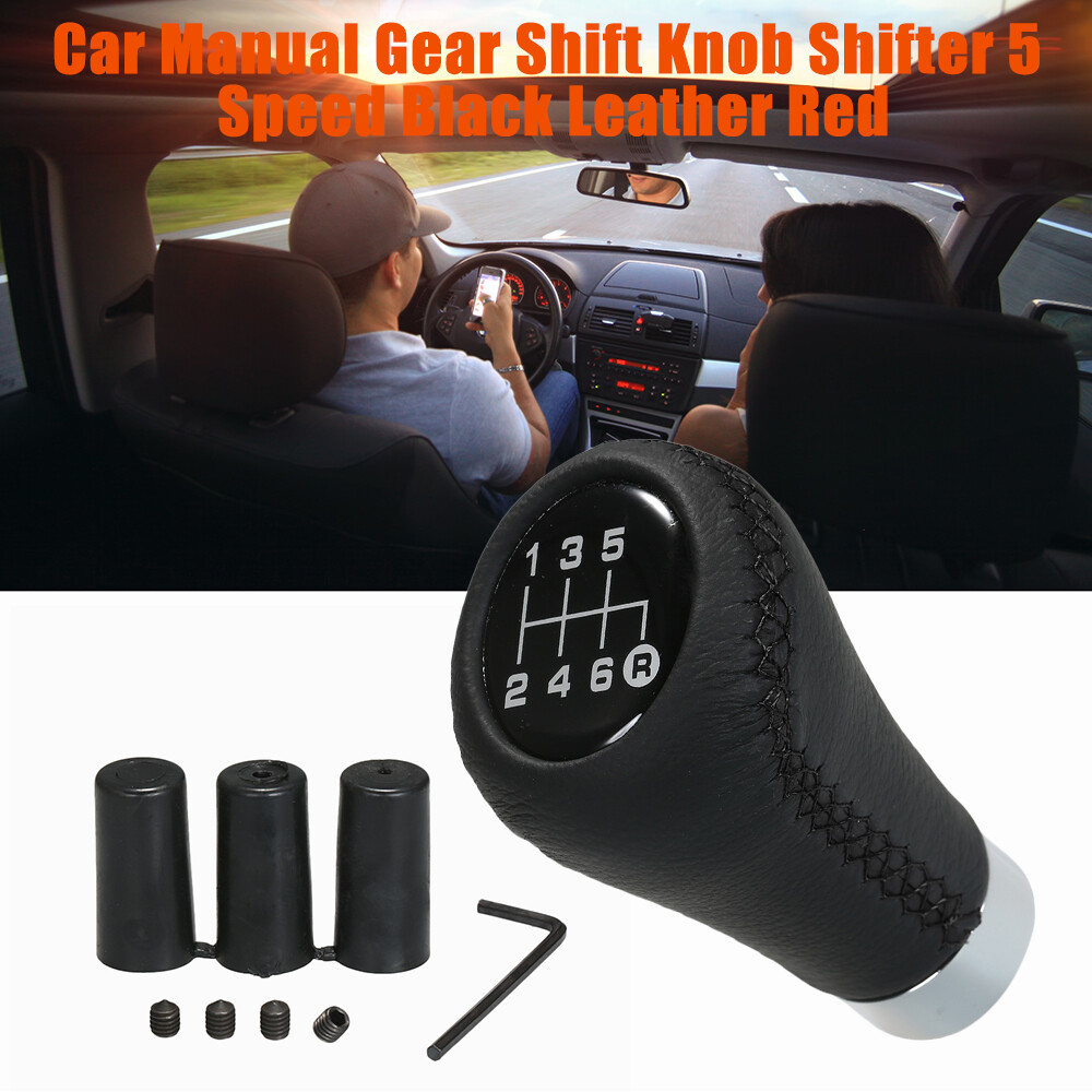 Universal 6  Leather Black Stitches Manual Car Gear Stick  Knob W9Z5