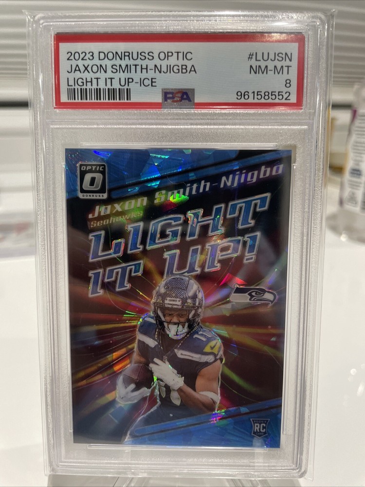 Jaxon Smith-Njigba RC 2023 Optic Light It Up Blue Cracked Ice 8/15 PSA 8 🔥🔥🔥