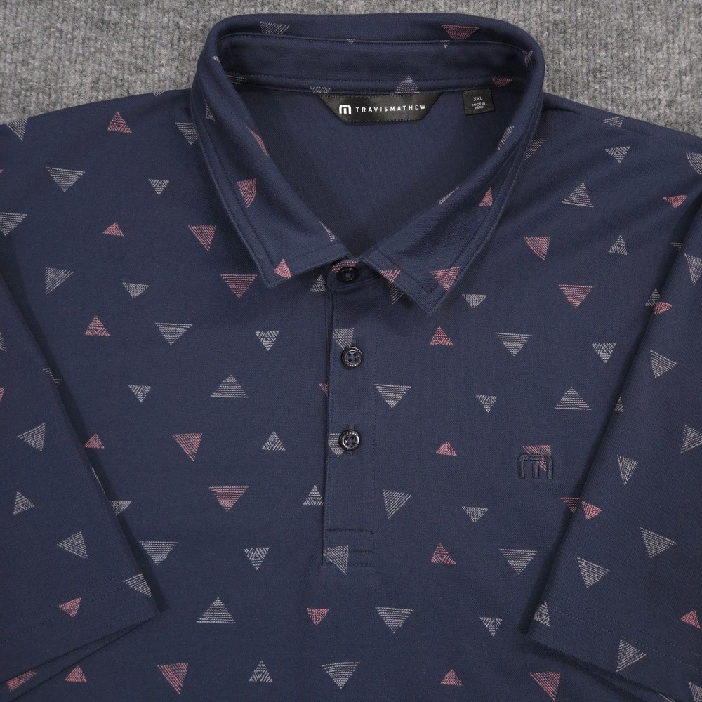 Travis Mathew Polo Shirt Mens XXL Navy Home Break Geometric Print Golf Casual