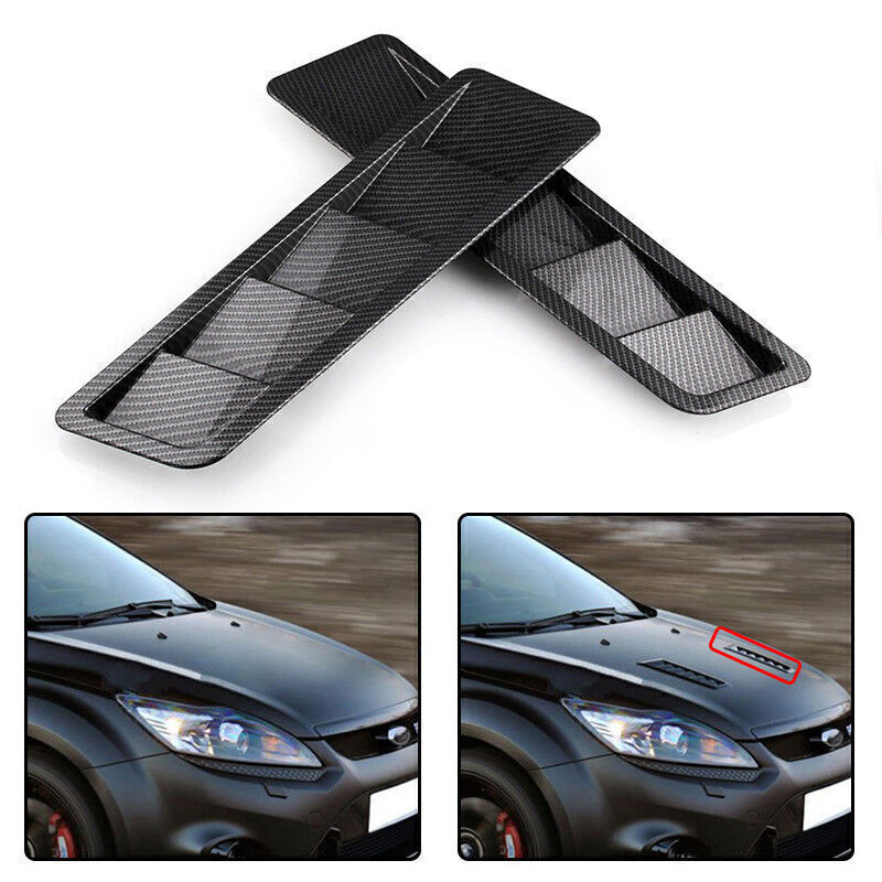 US 2PC Carbon Fiber Style Car SUV Hood Vent Scoop Louver Cooling Panel Trims ABS