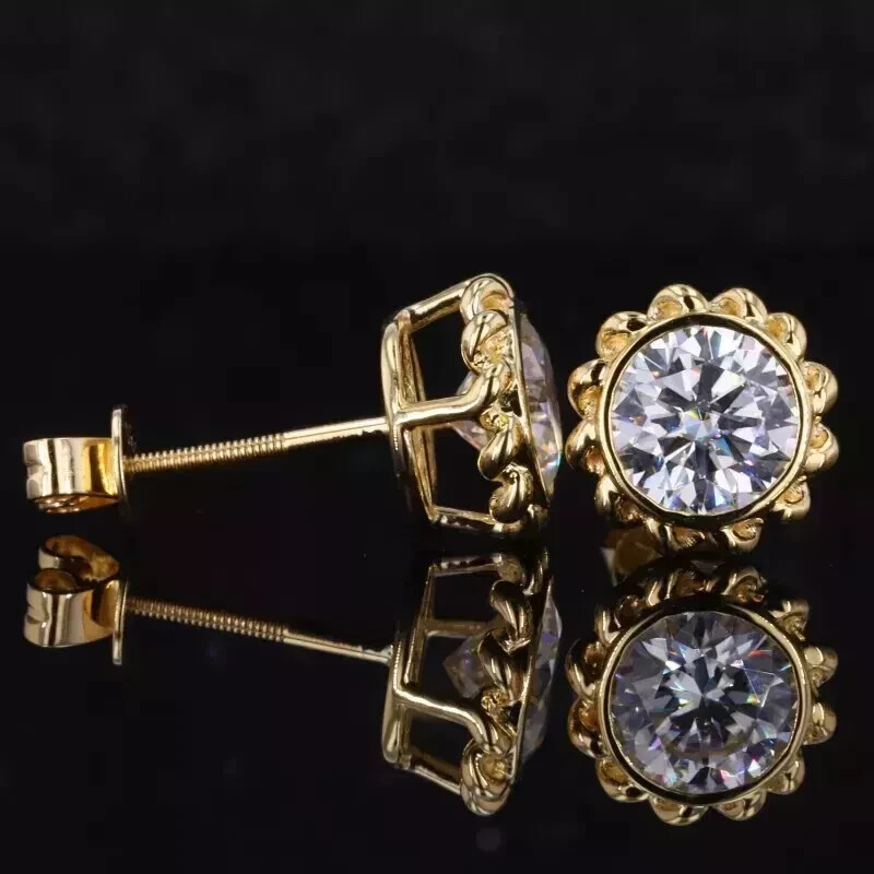 3ct Round Moissanite Stud Earrings in 14K Yellow Gold Plated
