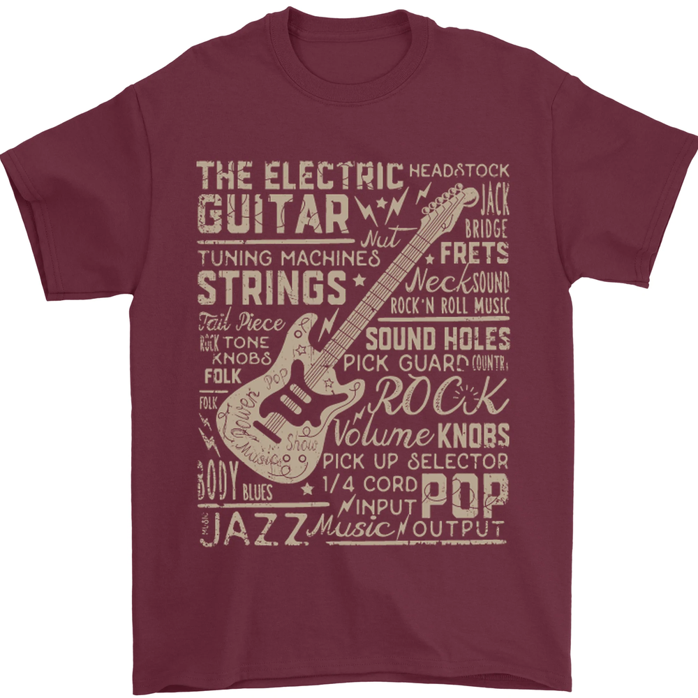Guitar Word Art Guitarist Electric Acoustic Mens T-Shirt 100% Cotton