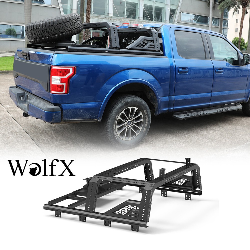 Adjustable Truck Roll Bar Chase Rack with Spare Tire Carrier for 1997-2025 Ford F-150