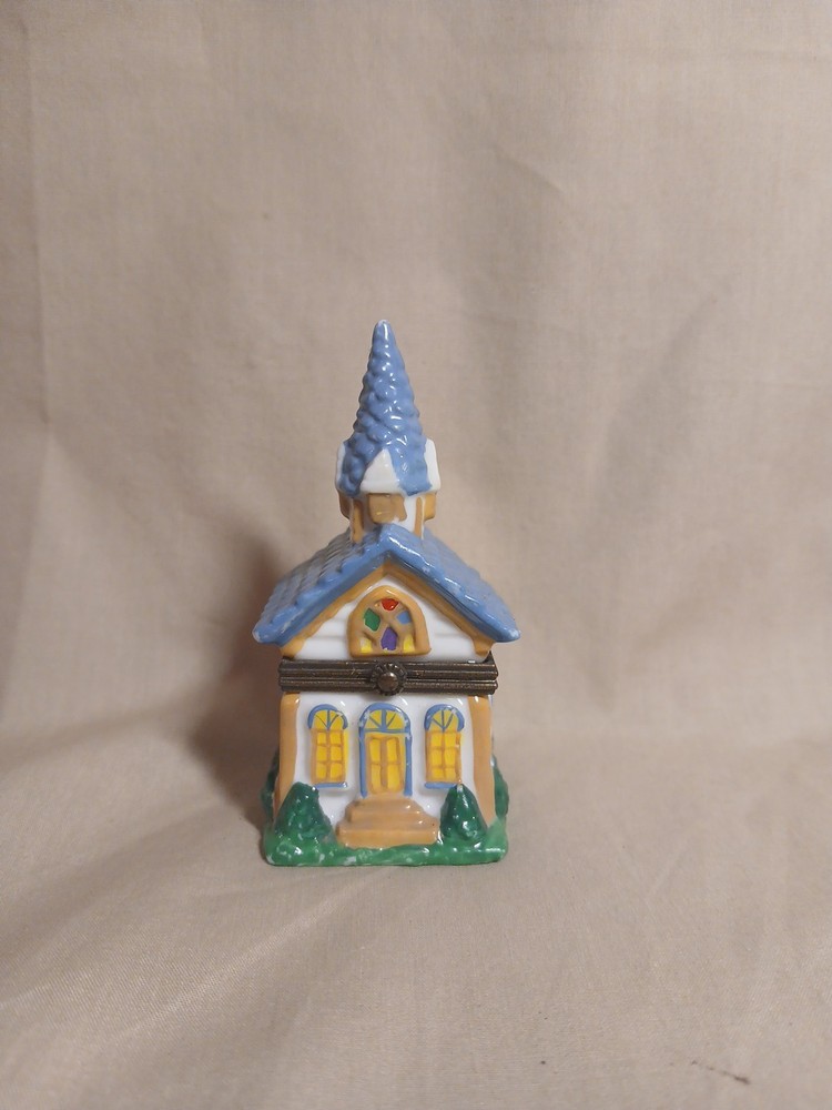 Midwest of Cannon Falls Church Porcelain Hinged Trinket Box 3x1.75x1.75” Blue