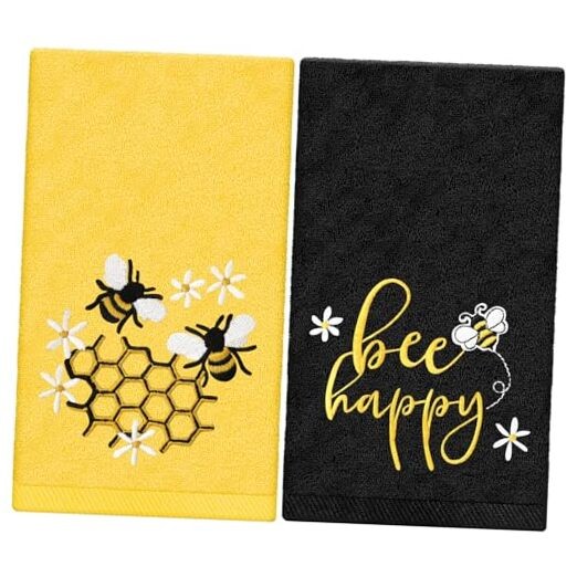 2Pcs Cotton Bee Embroidered Hand Towels Absorbent Honeycomb Bathroom Towel