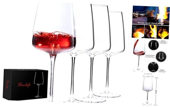 Hand Blown Square Wine Glasses Set of 4 in White or Red