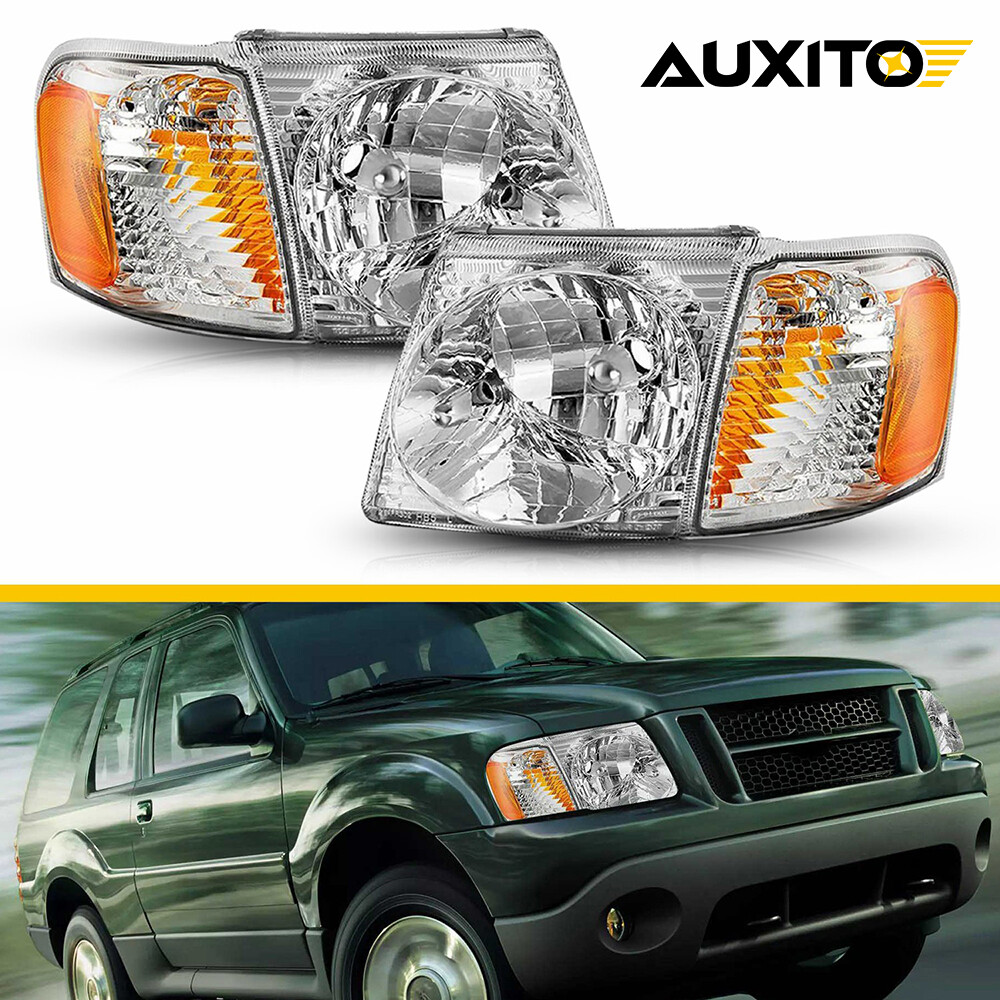 2x L/R Headlight Amber Reflector Chrome Housing For 2001-05 Explorer Sport Trac