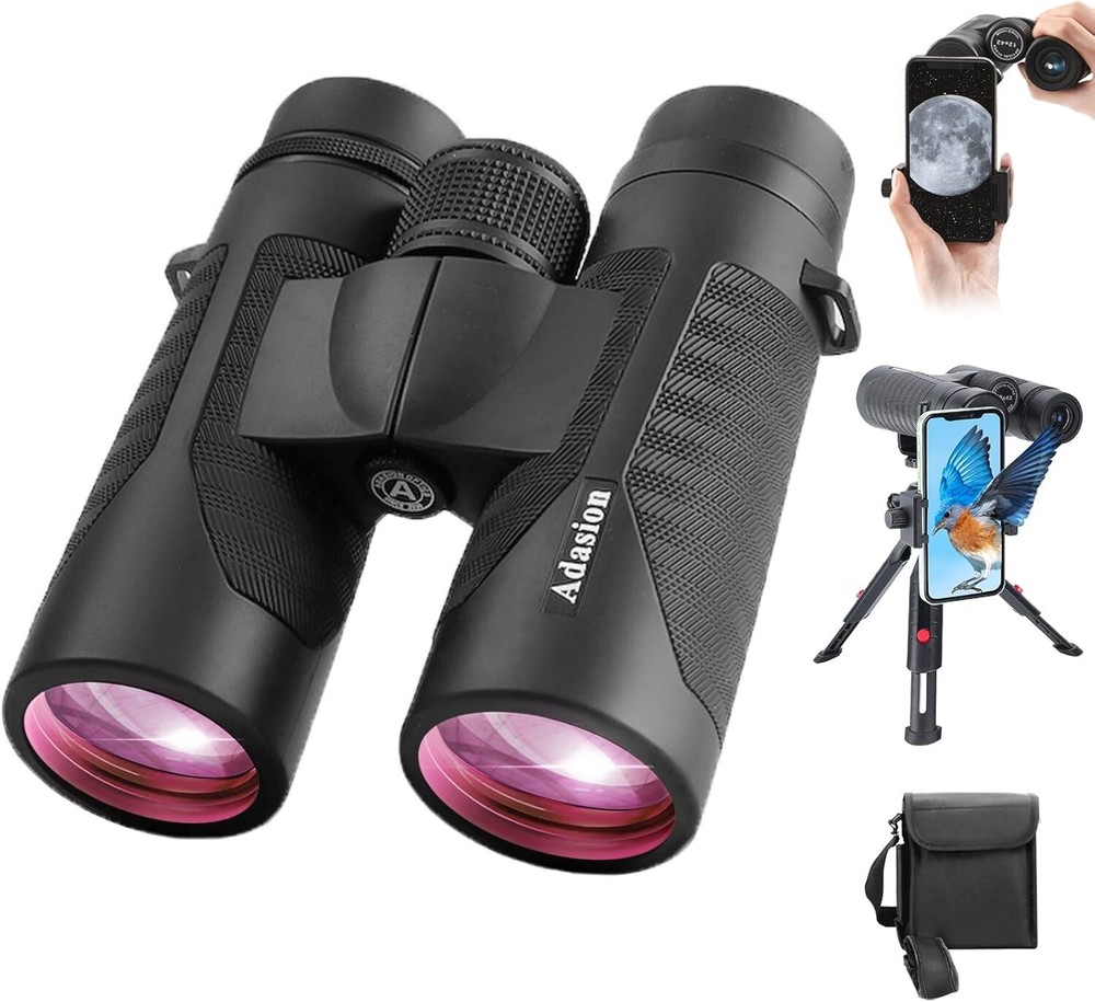 Adasion 12x42 Powerful HD Binoculars Black Lightweight Waterproof for Adults