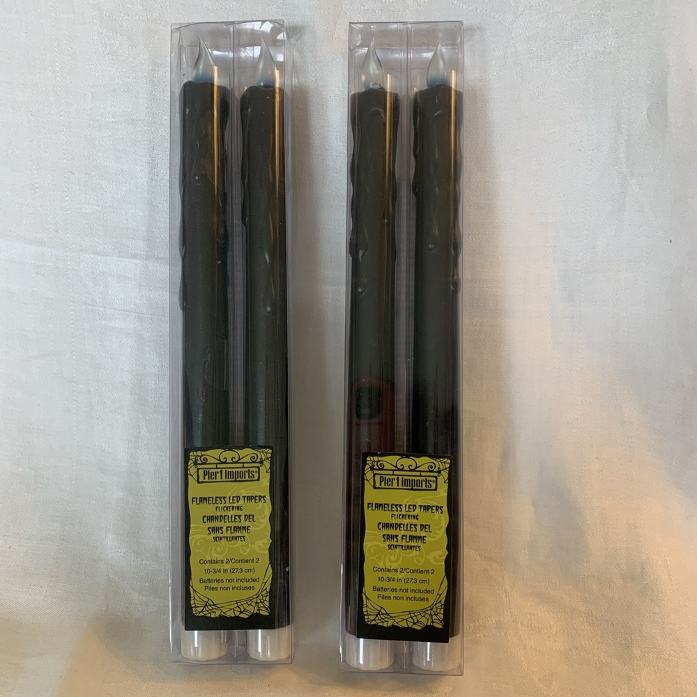 Gothic black flameless LED taper candles flickering Halloween set of 4