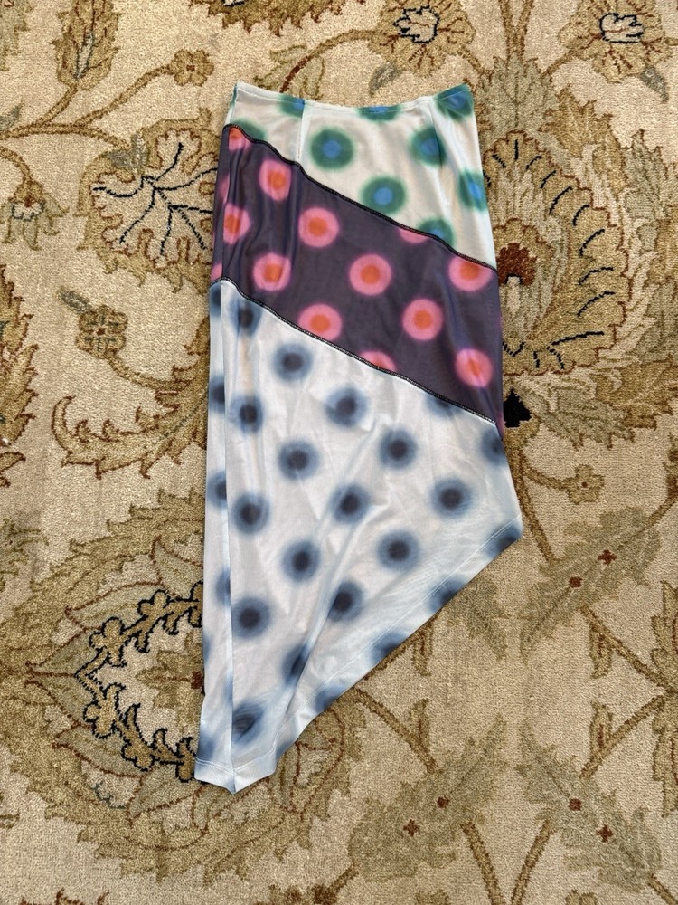 Miaou Stretchy Asymmetric Midi Zoe Skirt in Polka Dot