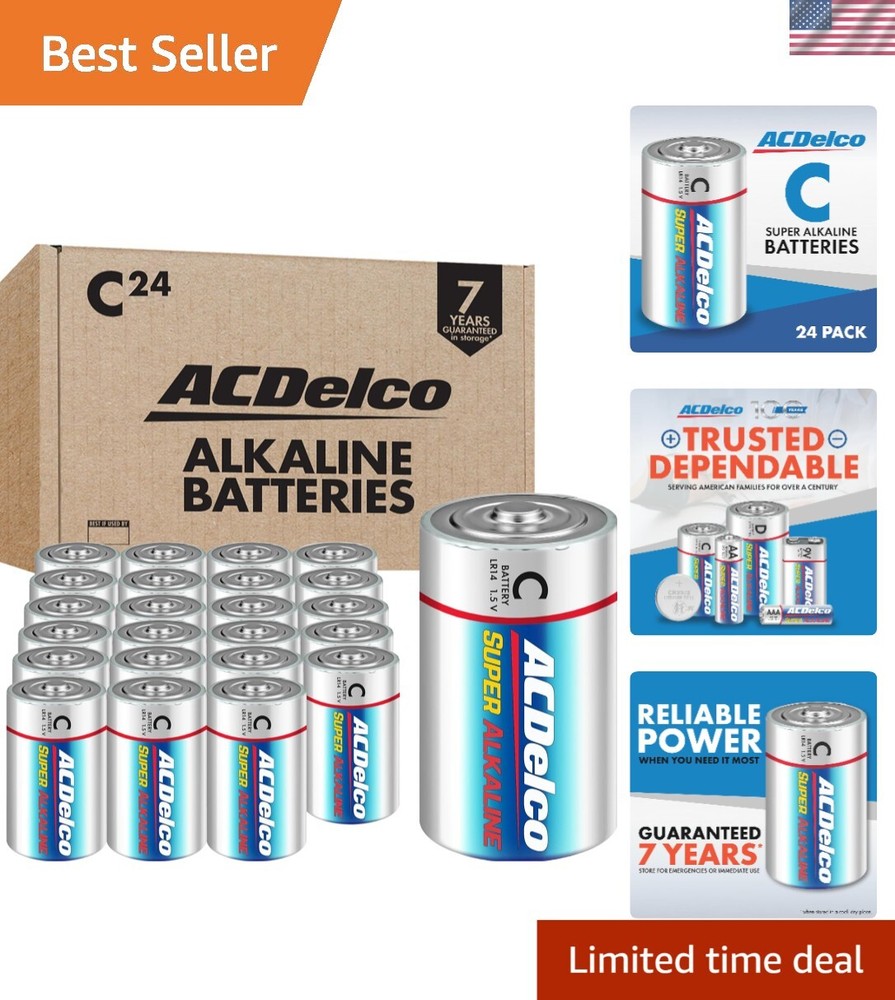 Bulk 24 C Alkaline Batteries – Eco-Friendly, Leak-Resistant, 7-Year Reliability