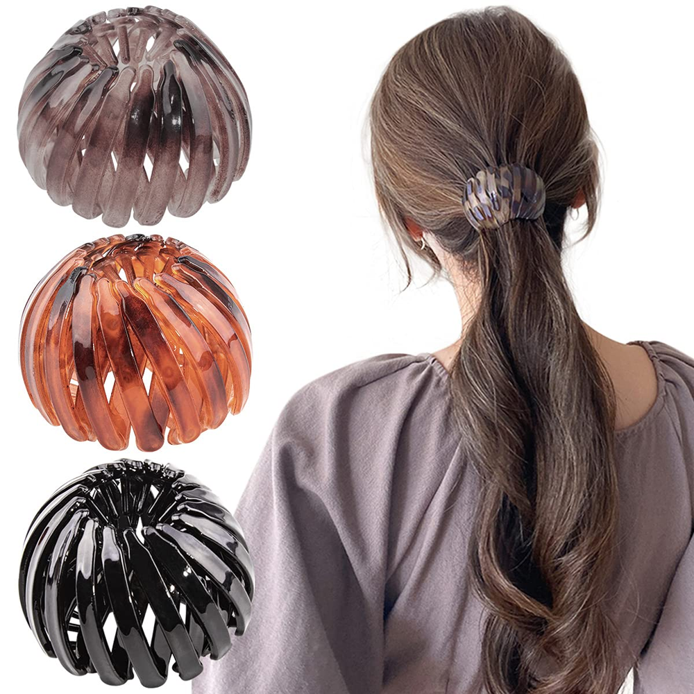 Bun Maker Clip, 3 Pcs Bird Nest Hair Clips - Expandable Ponytail Holder for Wome