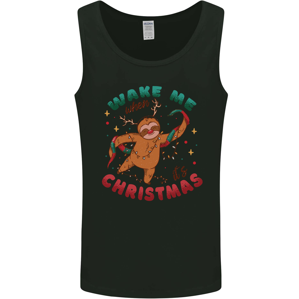Sloth Wake Me Up When Its Christmas Mens Vest Tank Top