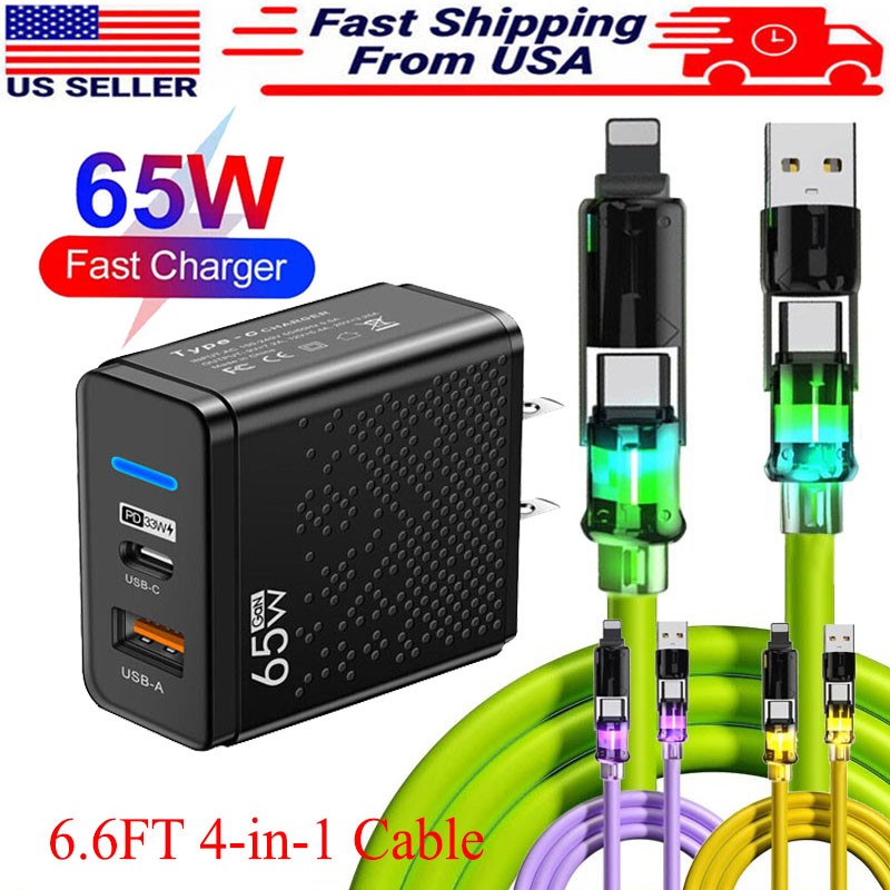 65W Fast Type C Wall Charger , 4-In-1 60W Super Fast Cable For Cell Phone iPad