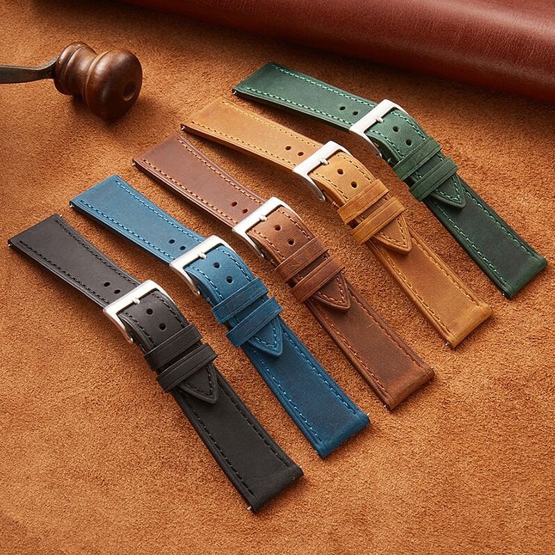 21mm Vintage Genuine Leather Quick Release Watch Strap in 5 Colors